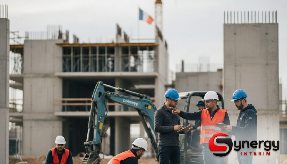 Intérim Roumanie : Optimisation RH et croissance France 1 optimisation RH intérim roumanie - Chantier moderne en France avec ouvriers qualifiés, optimisant les RH par l'intérim roumain.
