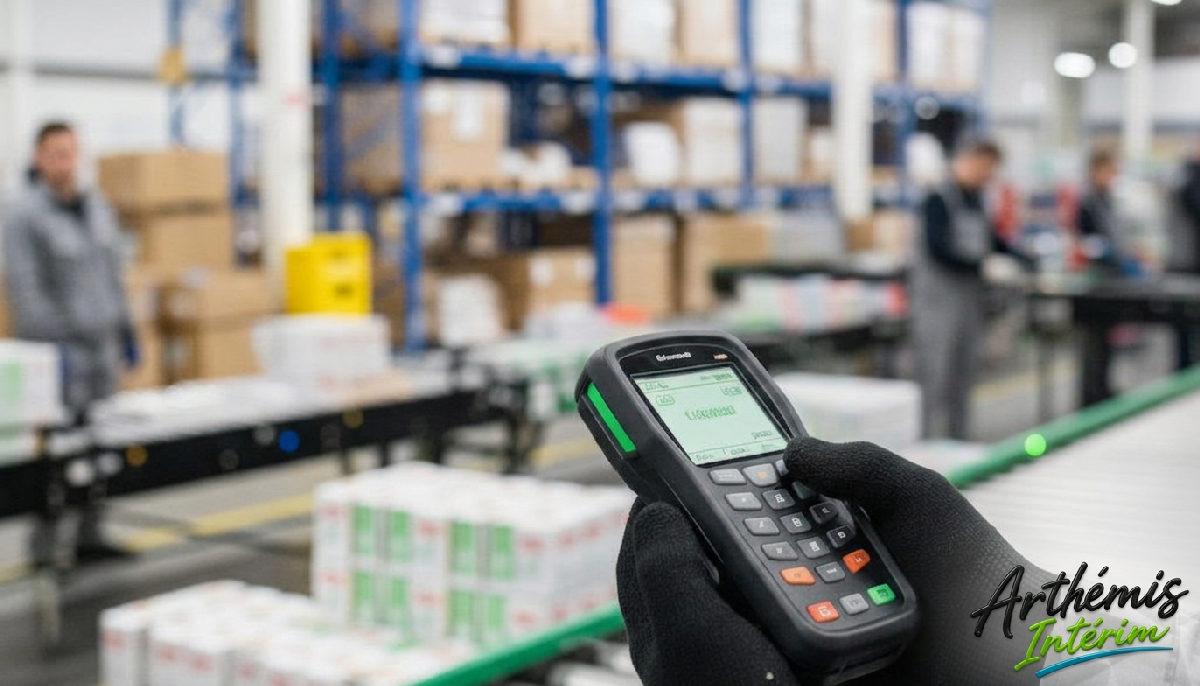 Main avec scanner : expertise technique en logistique.