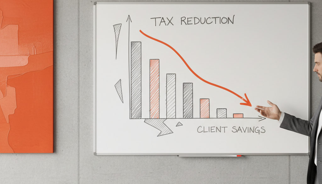 Bureau de consultant : graphiques de taxes réduites, efficacité Stop-Malus.