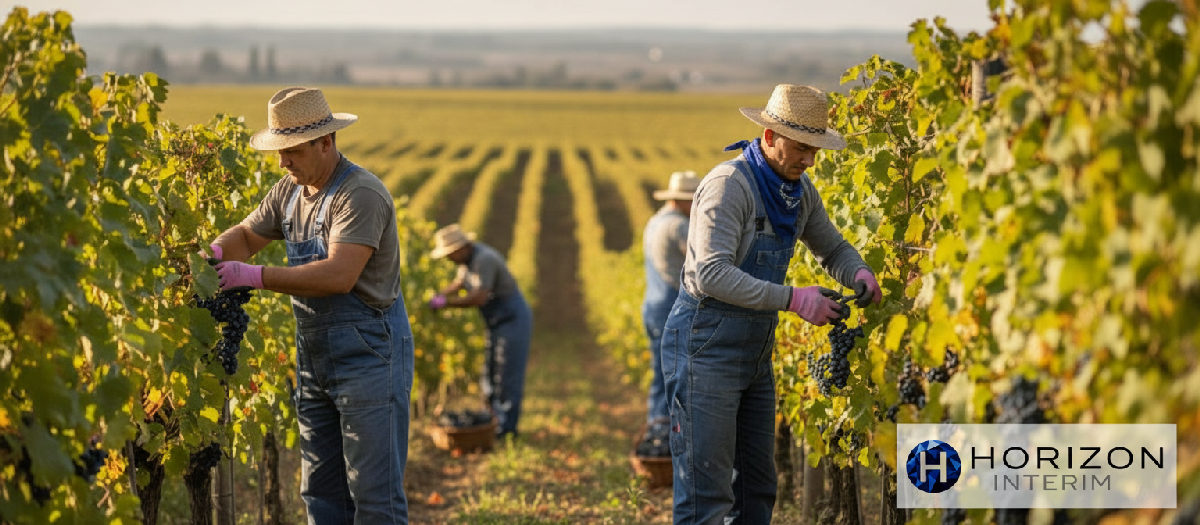 recruter équipe agricole roumaine pour France - Ouvriers roumains dans un vignoble français pendant les vendanges.
