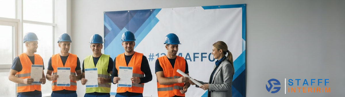 Ouvriers roumains recevant leur attestation de formation sécurité.