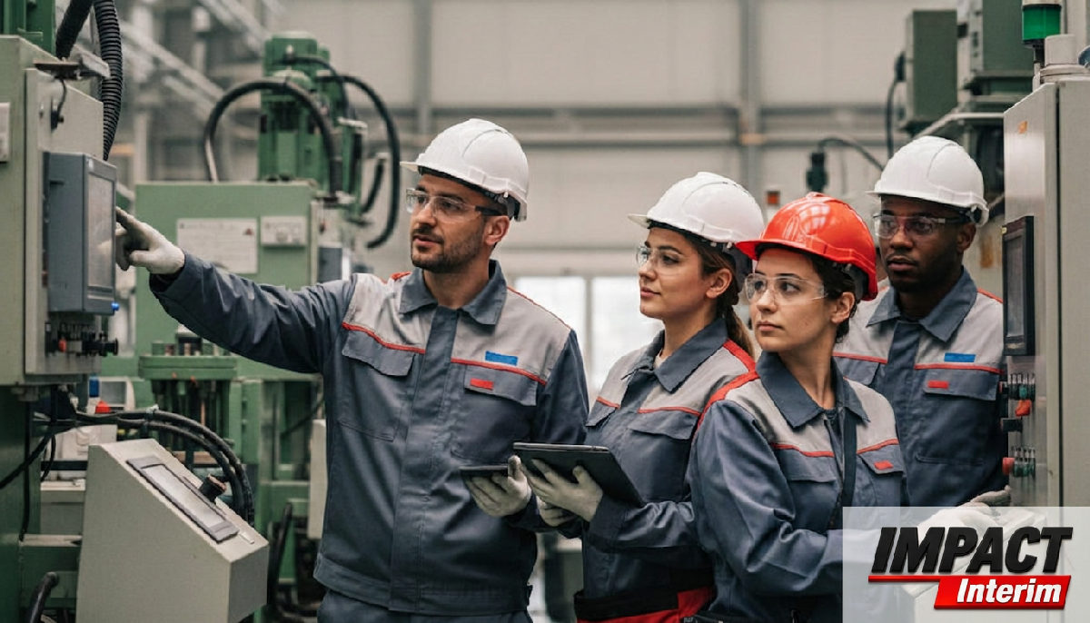 Travailleurs roumains et français collaborent sur un site industriel.