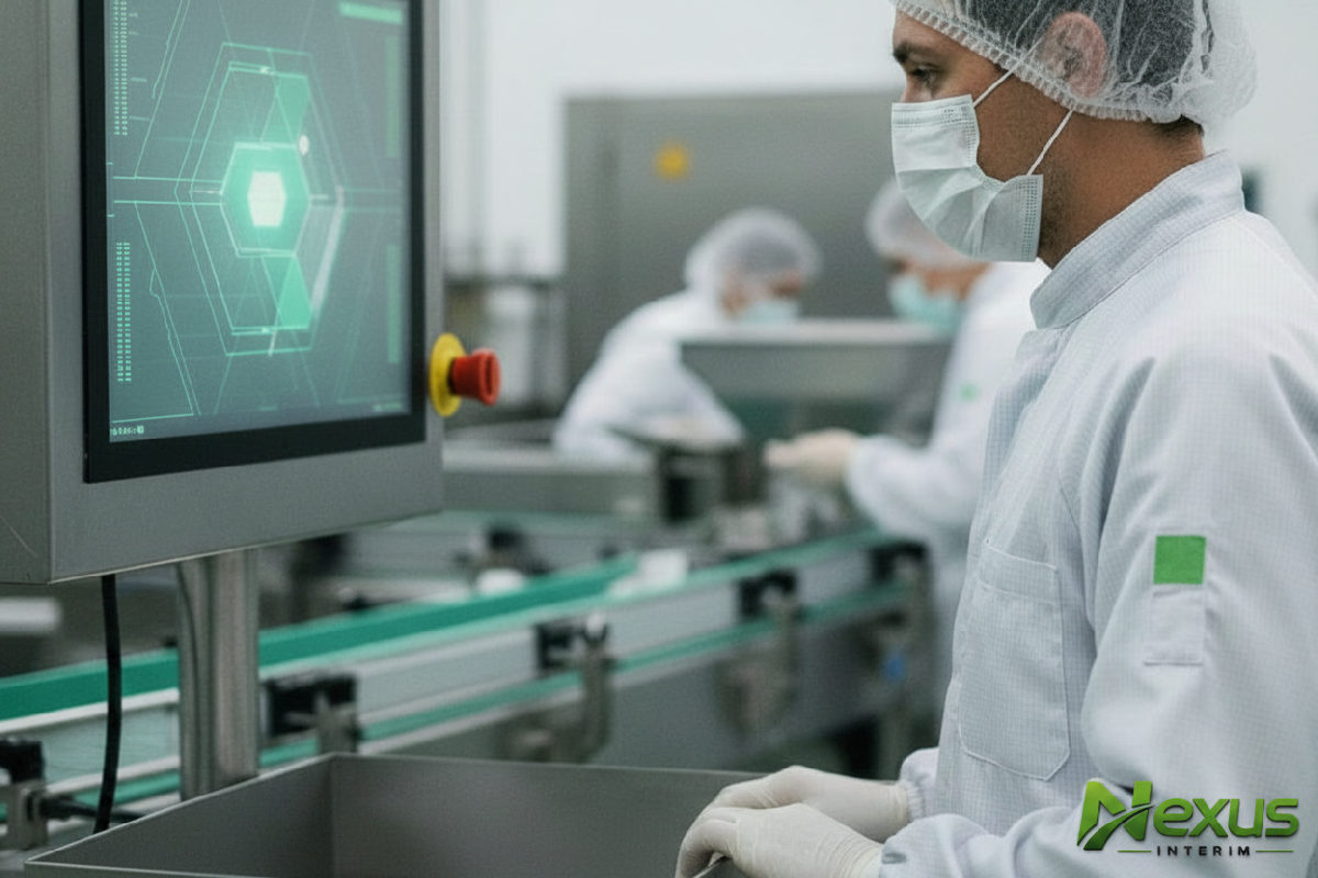 quelles certifications pour intérim agroalimentaire ? - Travailleur en usine agroalimentaire vérifiant un panneau de contrôle.