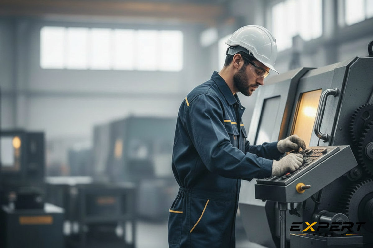 Ouvrier qualifié sur une machine industrielle moderne.