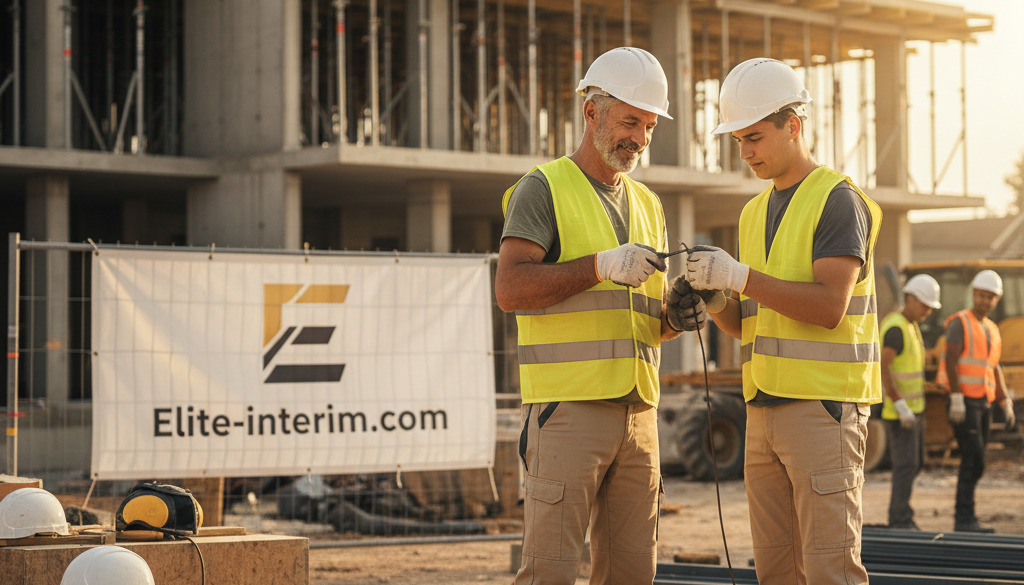 Un artisan expérimenté forme un apprenti sur un chantier.