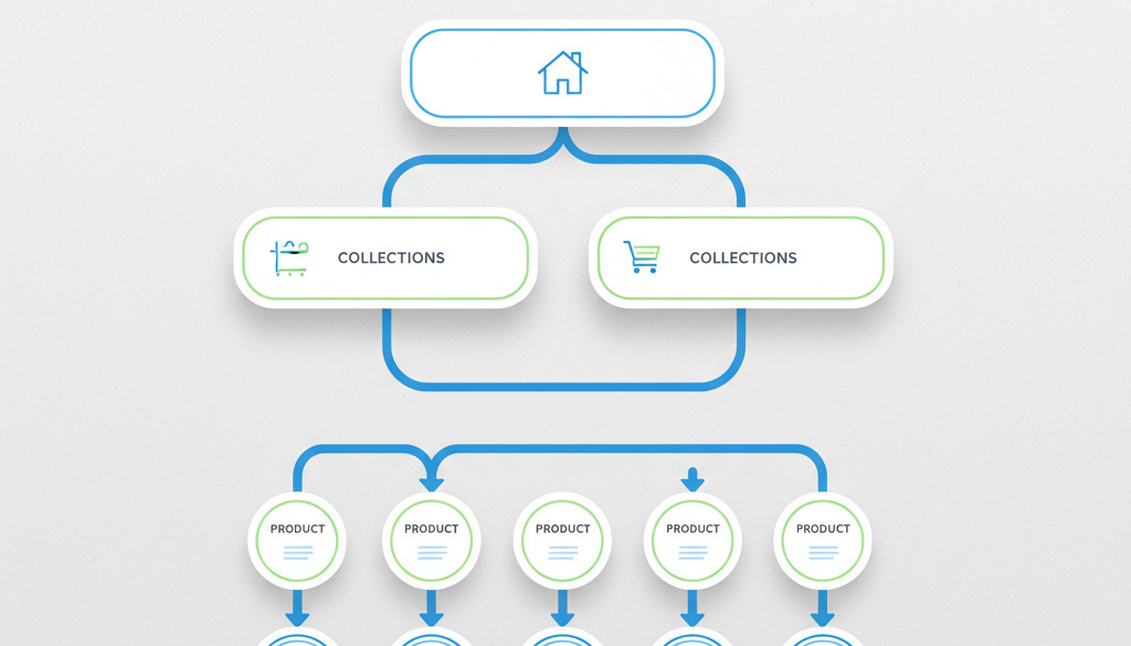 Flowchart of a clean e-commerce site architecture for Shopify.