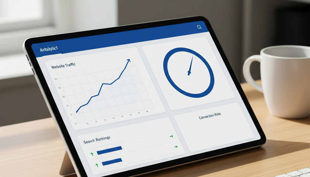 Analytics dashboard showing positive growth in website traffic and conversions.