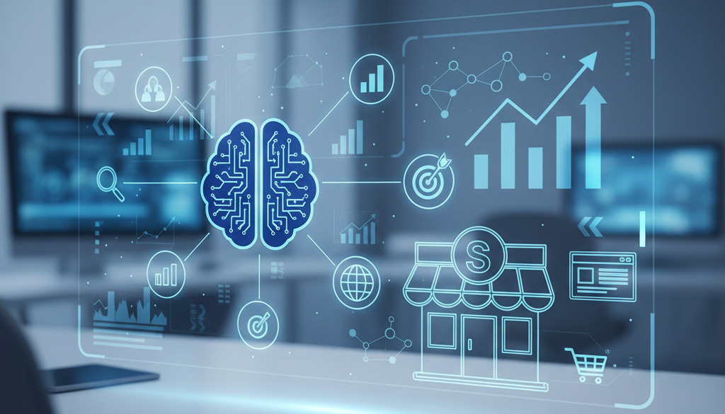 Small business owner optimizing website with AI for better search results.