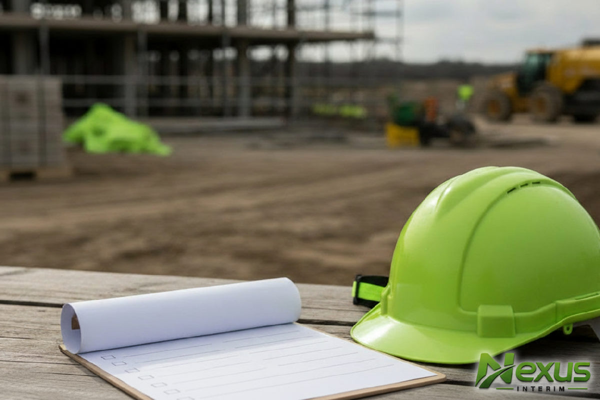 Checklist de recrutement BTP sur une table de chantier.