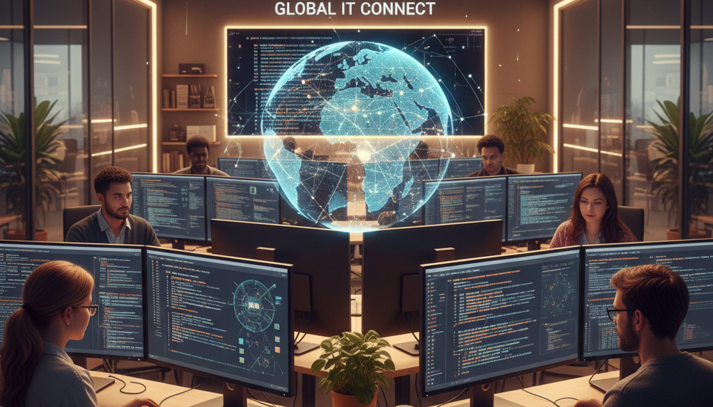 recrutement IT international - Des développeurs dans un bureau moderne travaillent sur du code.