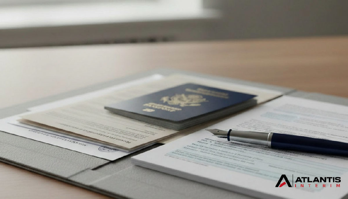 Documents légaux et passeport symbolisant la conformité.