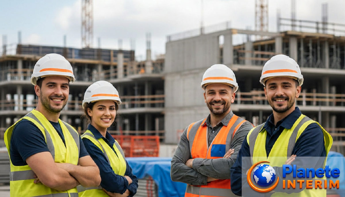 intérim roumanie - Travailleurs roumains qualifiés souriants sur un chantier en France.