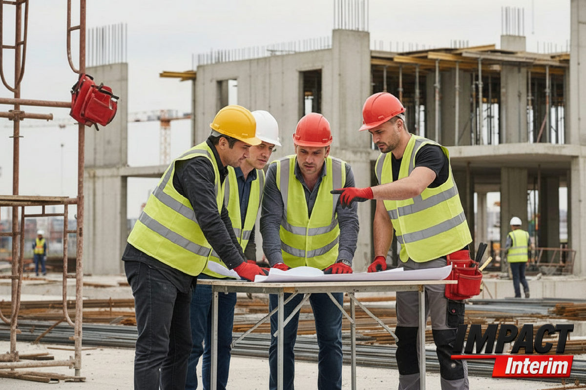 Un groupe d'ouvriers du bâtiment en Roumanie.