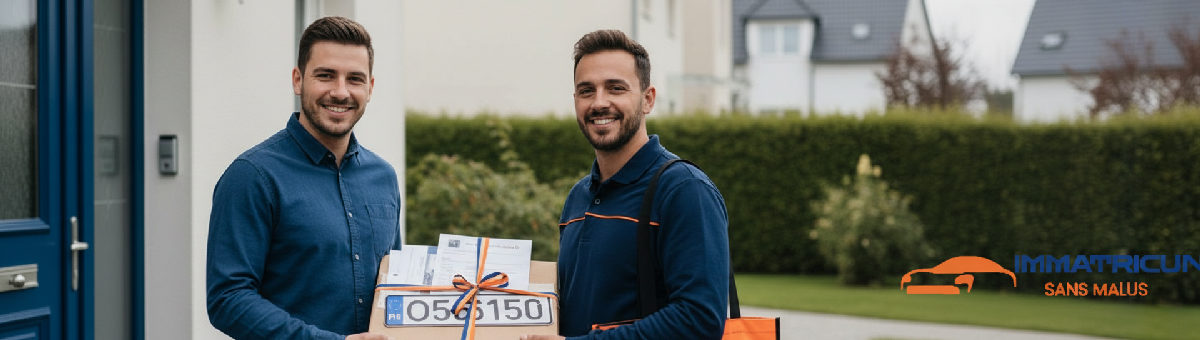 Livraison de plaques d'immatriculation roumaines à un client.