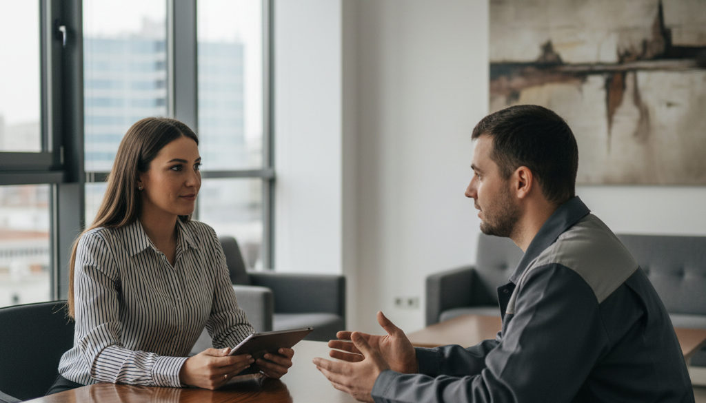Recruteur Atlantise Interim interviewant un technicien roumain.