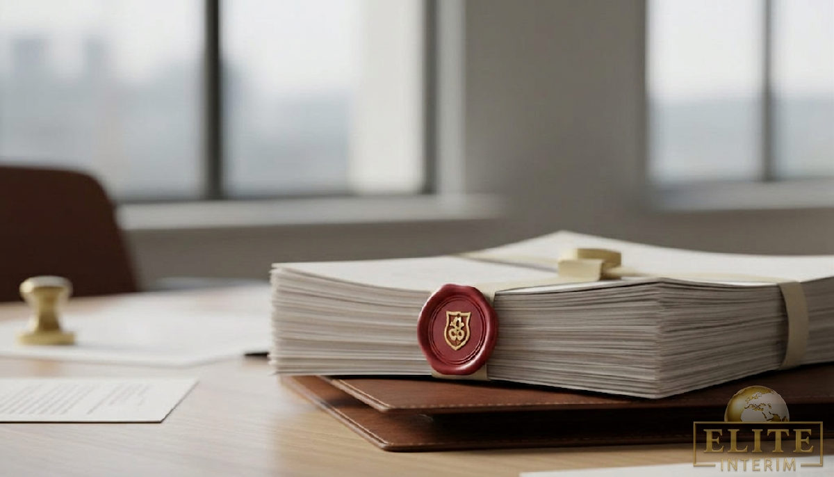 Documents contractuels avec sceau de conformité juridique.
