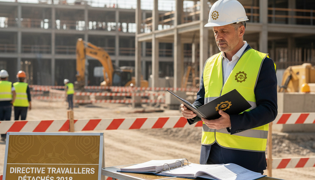 Inspecteur vérifiant des documents sur un chantier, illustration de la directive.