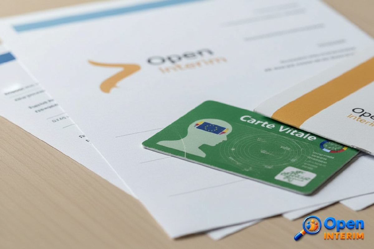 Documents administratifs et Carte Vitale symbolisant la protection.
