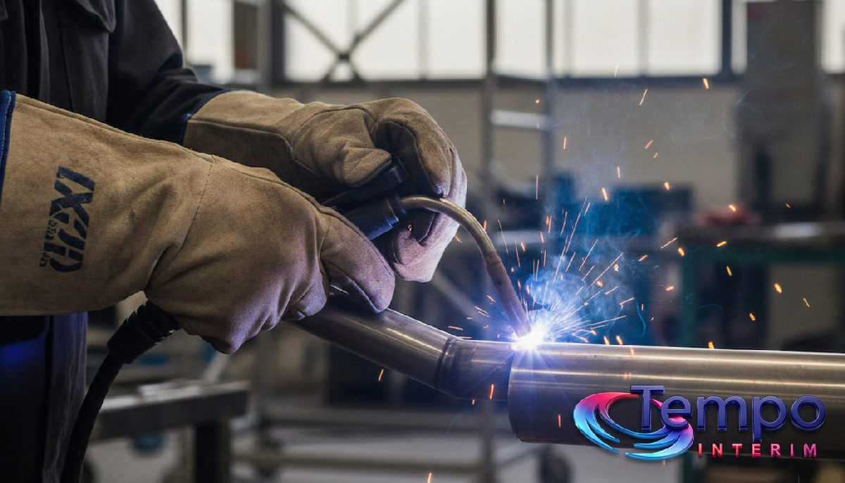 Mains d'un soudeur roumain réalisant une soudure TIG de précision.