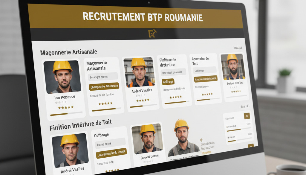 Interface de recrutement BTP : profils spécialisés de ouvriers roumains.