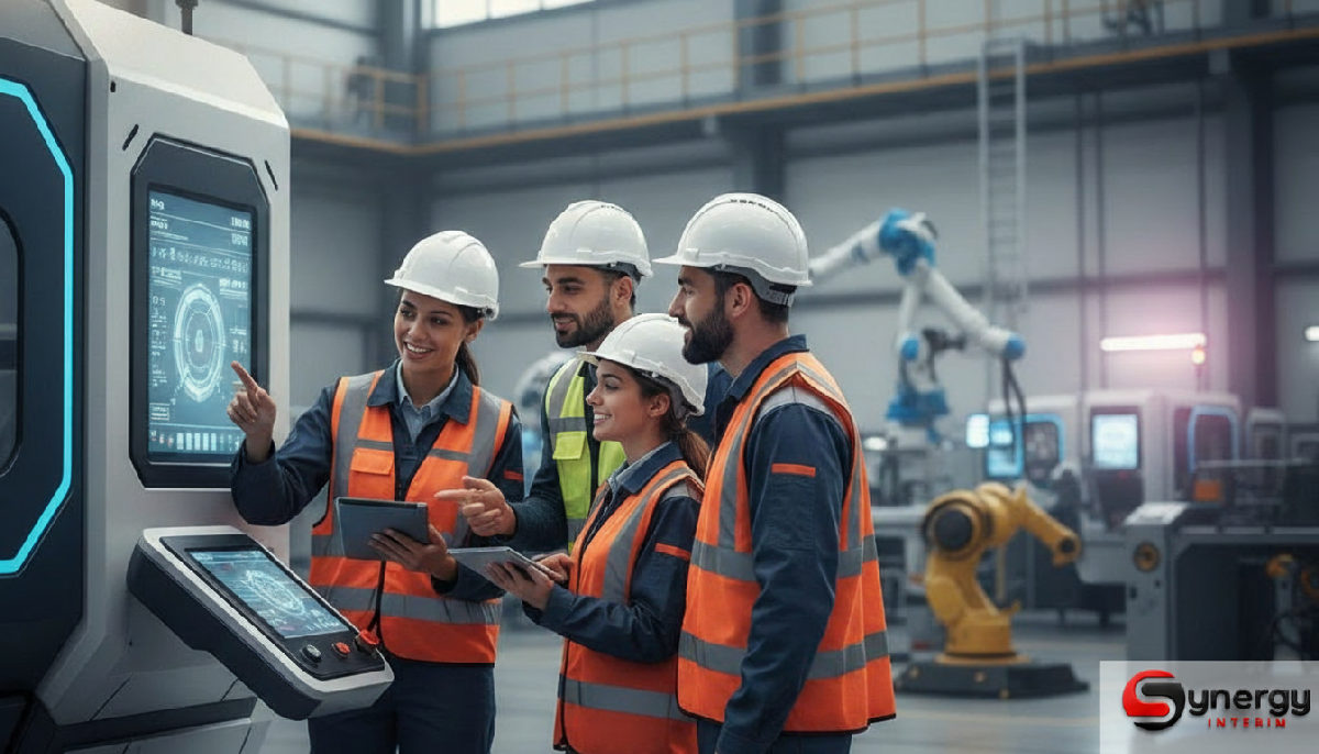 Détaché : définition et obligations employeur 2 Équipe française et roumaine collaborant sur un site industriel high-tech.