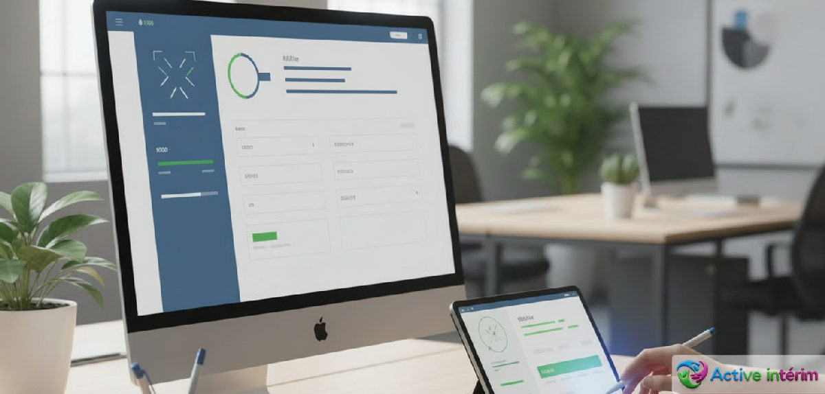 Bureau moderne avec ordinateur pour démarche de certificat A1.