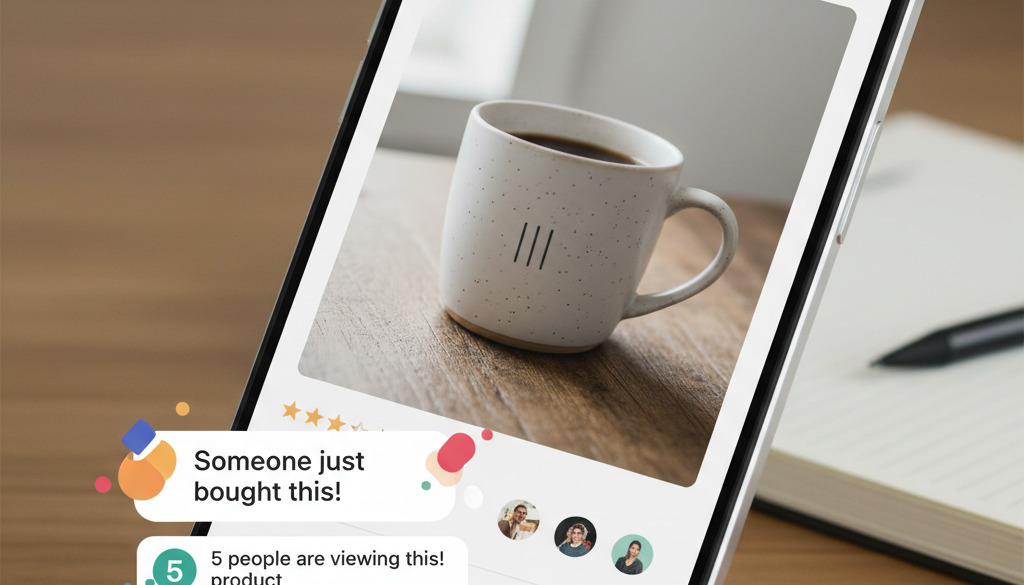 Mobile view of a Shopify product page with social proof and buy button.