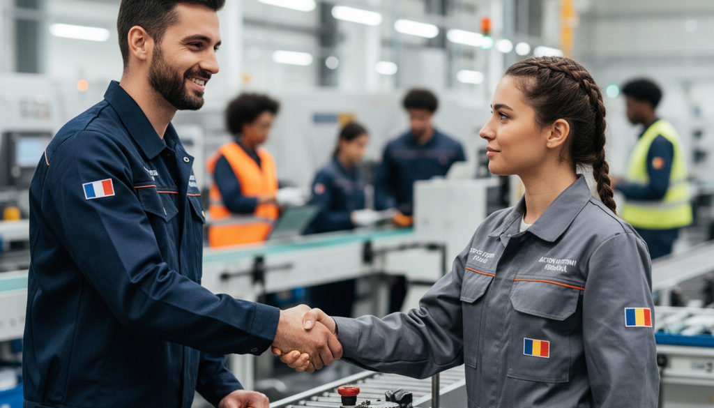 Collaboration franco-roumaine dans un environnement industriel.
