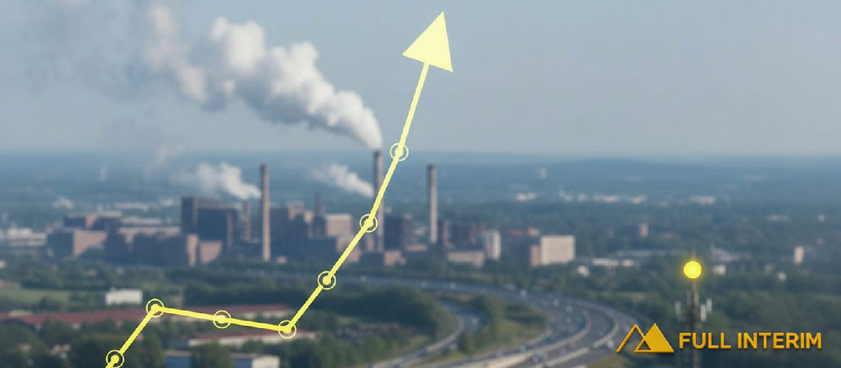 Graphique de productivité ascendante sur fond industriel.