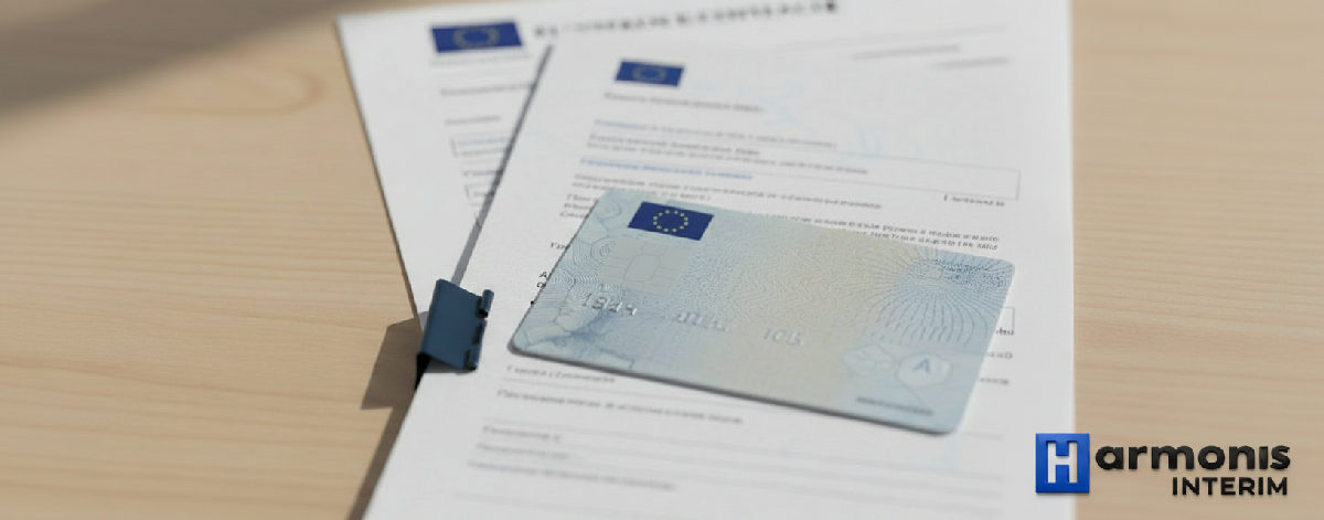 Carte d'identité européenne et formulaire A1 sur un contrat de travail.
