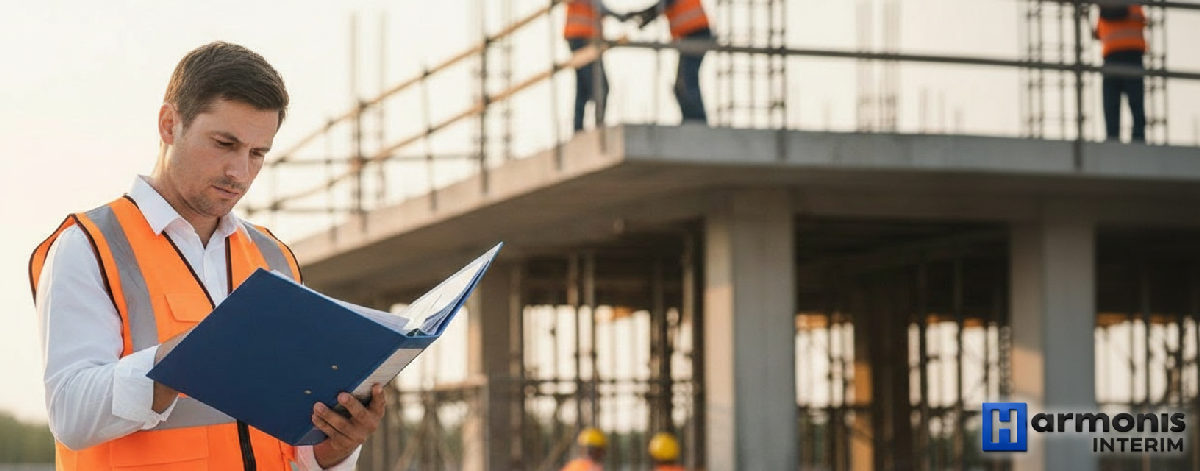 Inspecteur du travail vérifiant les documents de conformité sur un chantier.