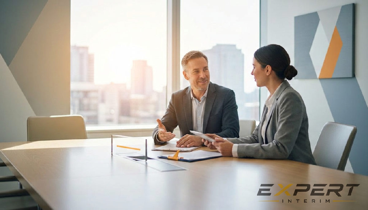 services rh externalisés pme - Chef d'entreprise et consultant RH dans un bureau moderne.