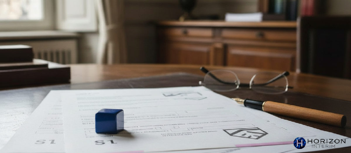 Documents officiels, formulaire S1 et certificat A1, sur un bureau.