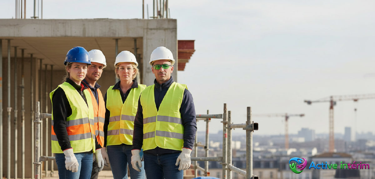 Travailleurs sur un chantier respectant les normes françaises.
