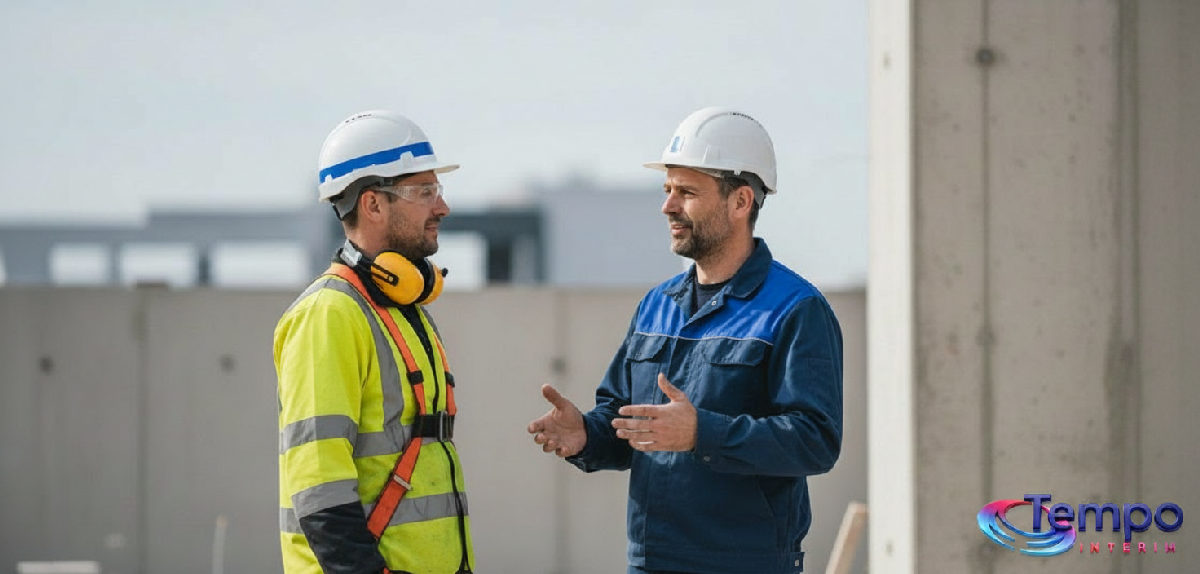 sécurité intérimaires roumains en France - Chef de chantier et ouvrier roumain, équipement de sécurité complet.