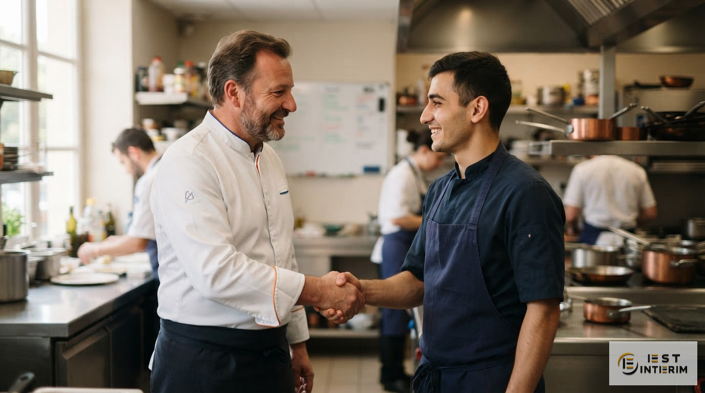 Un chef serrant la main d'un saisonnier après une saison réussie.