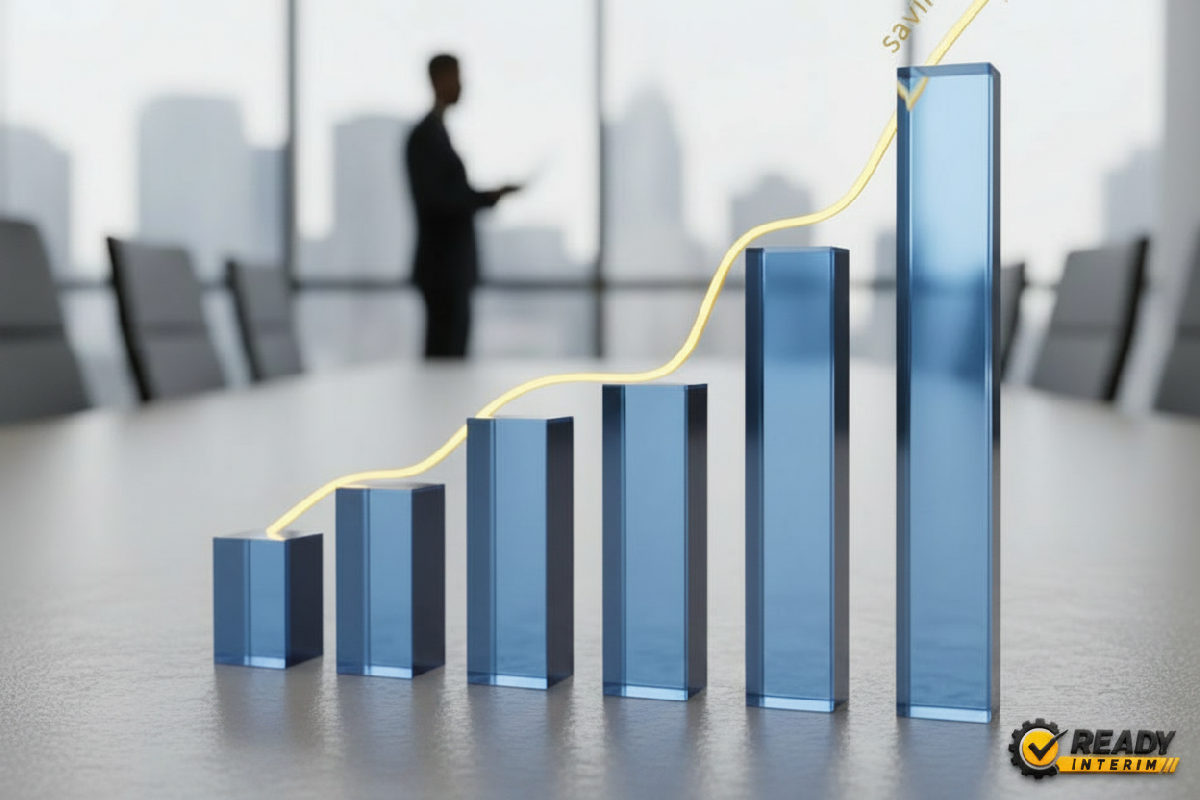 Graphique financier montrant l'optimisation des coûts de main-d'œuvre grâce à l'intérim international.