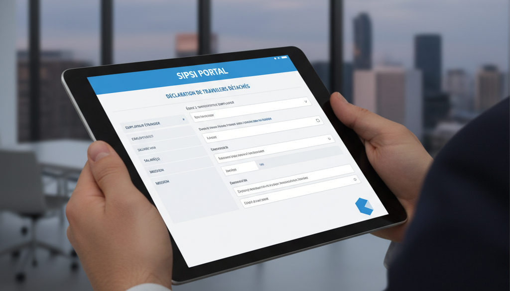 Tablette affichant le portail SIPSI pour la déclaration des travailleurs.