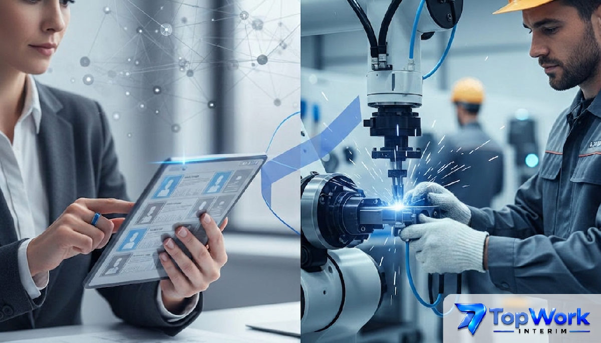 Recruteur consultant et ouvrier qualifié, technologie et expertise.