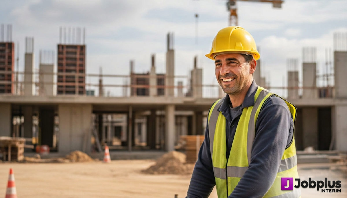 Ouvrier qualifié roumain souriant sur un chantier en France.