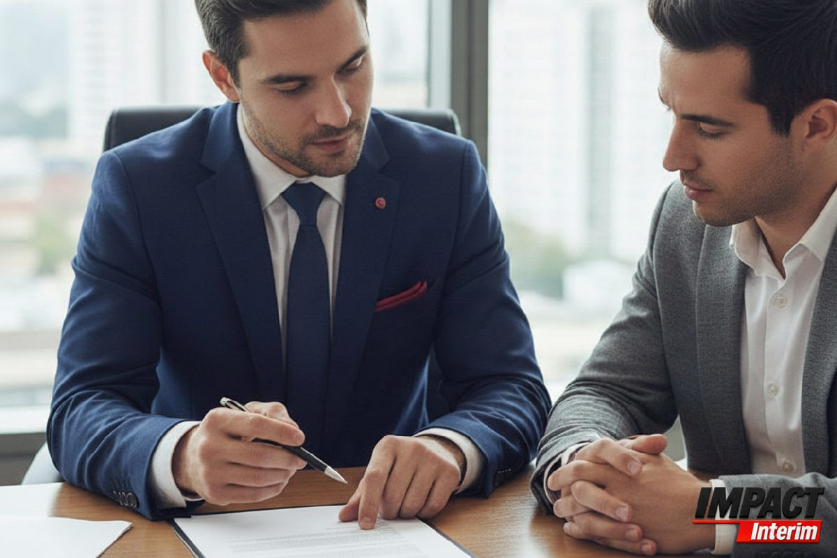 quelles démarches pour embauche salarié roumain - Un recruteur explique les démarches d'embauche à un chef d'entreprise.
