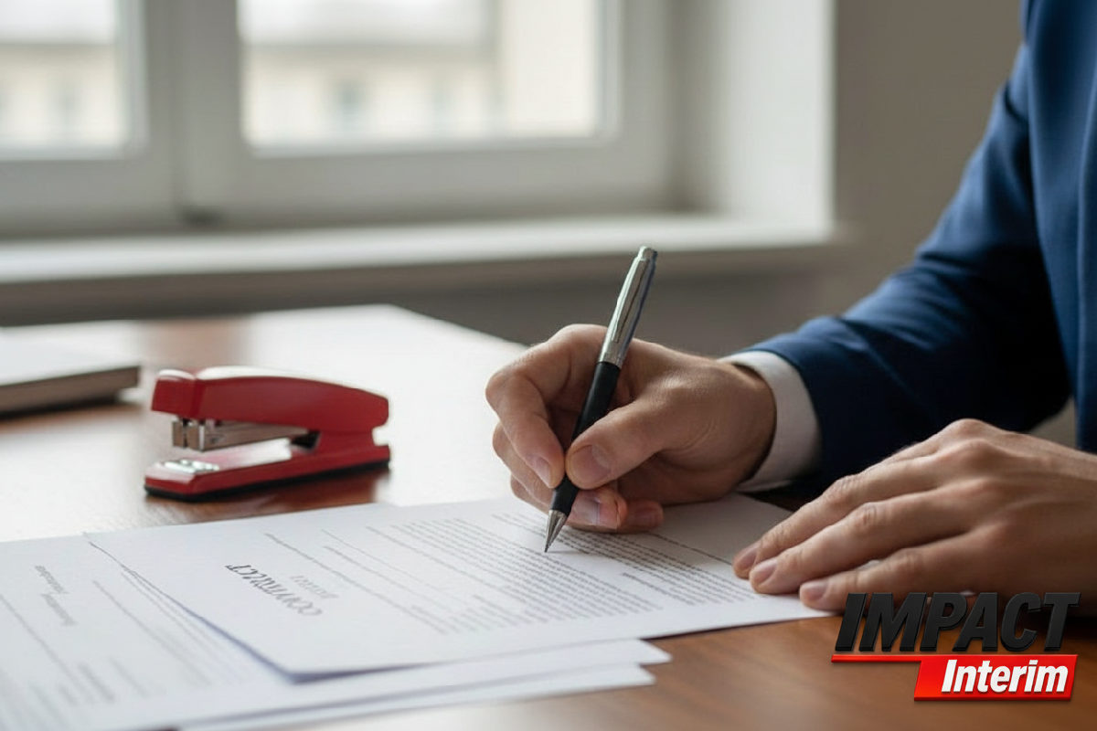 Signature d'un contrat de travail pour un salarié roumain avec un tampon URSSAF.