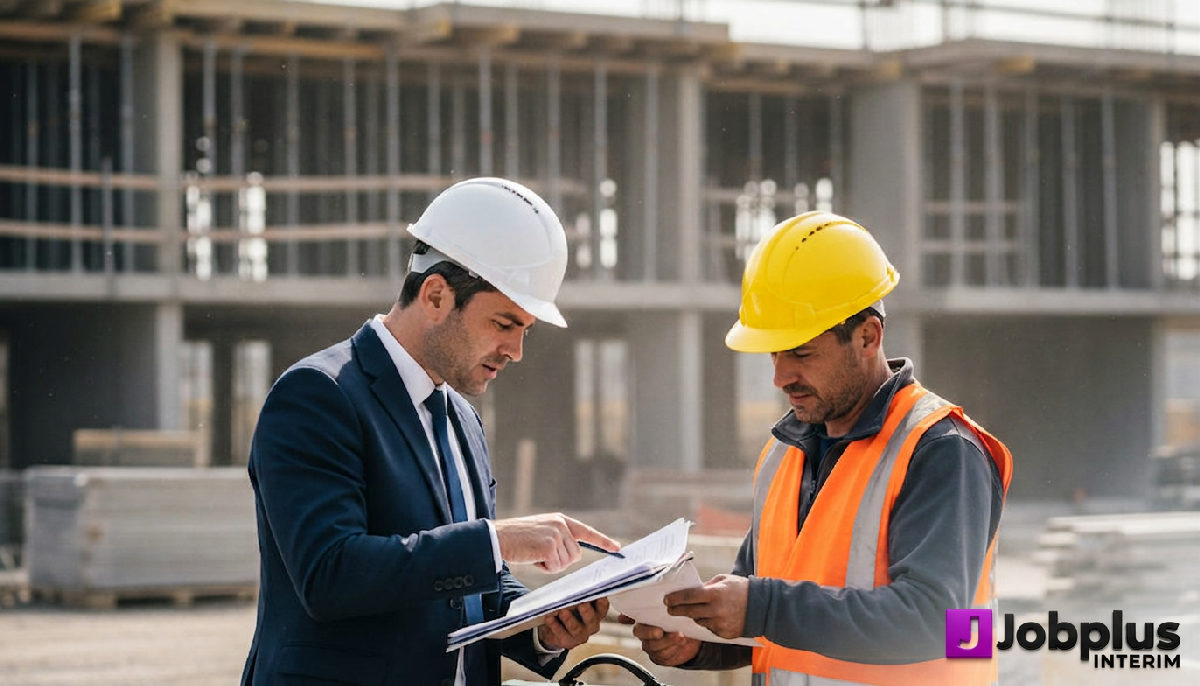 Un inspecteur du travail examine des documents sur un chantier en France.