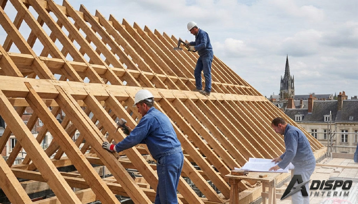 charpentiers roumains Lille Fête Nationale – Des charpentiers créent une toiture complexe à Lille.