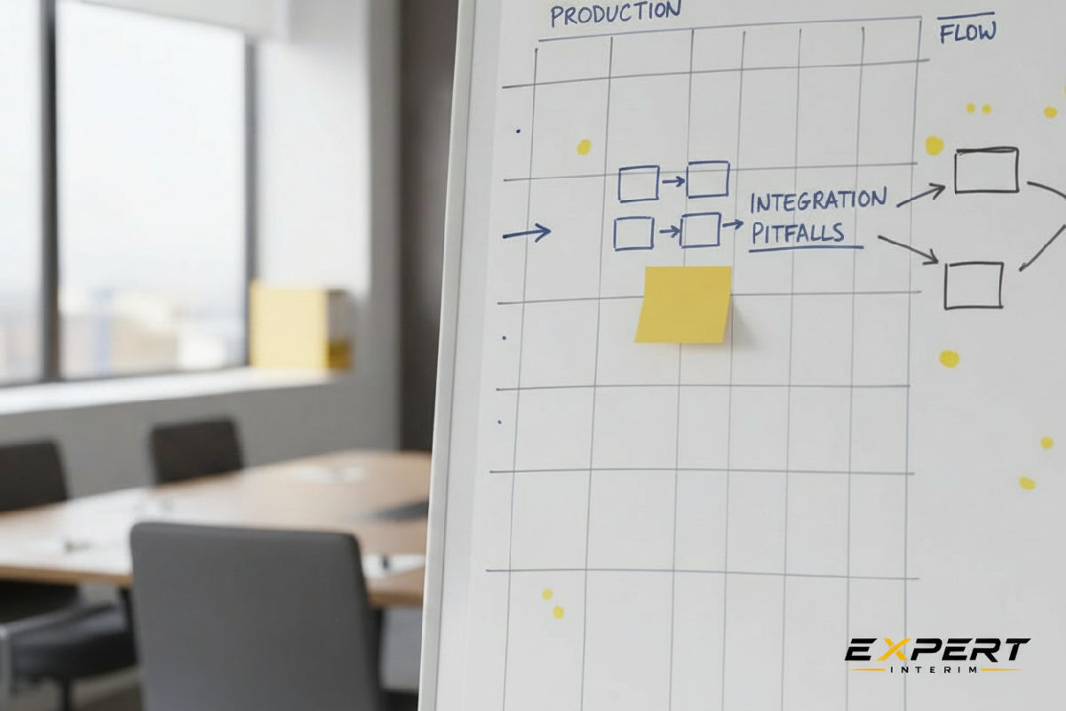 Tableau blanc avec planning de production et recrutement.