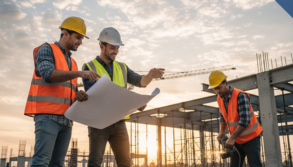 Des ouvriers qualifiés travaillent en équipe sur un chantier.
