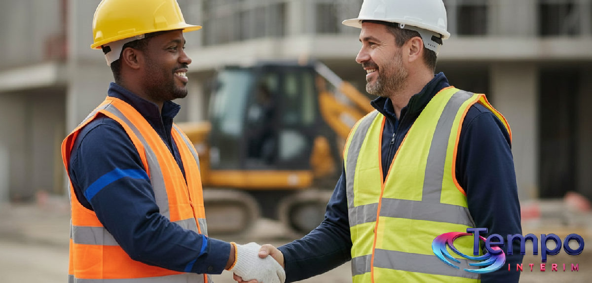 prolonger mission intérim roumanie - Travailleur roumain et chef de chantier français sur un chantier.
