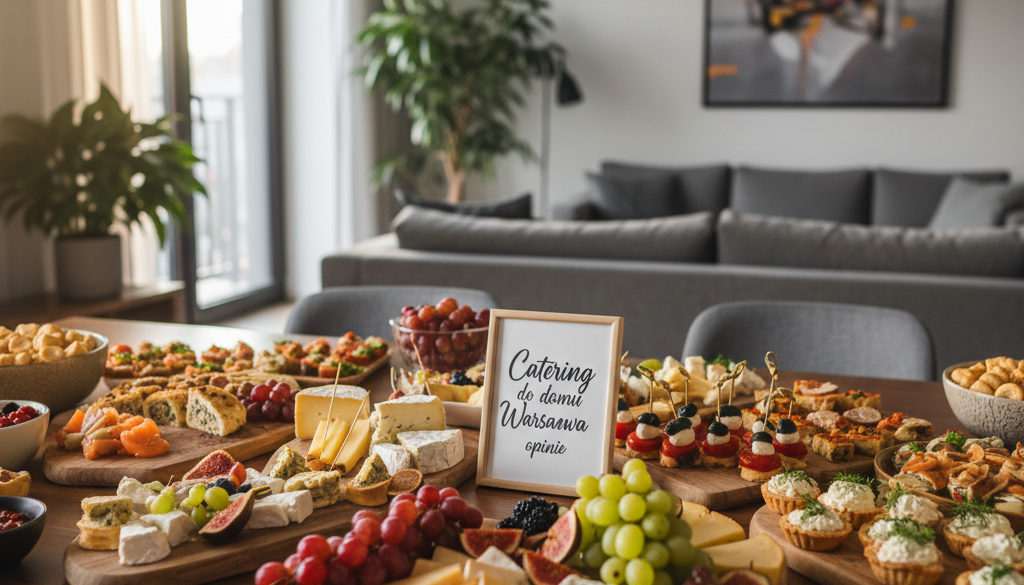 catering do domu Warszawa opinie - Eleganckie przekąski cateringowe w nowoczesnym warszawskim mieszkaniu.