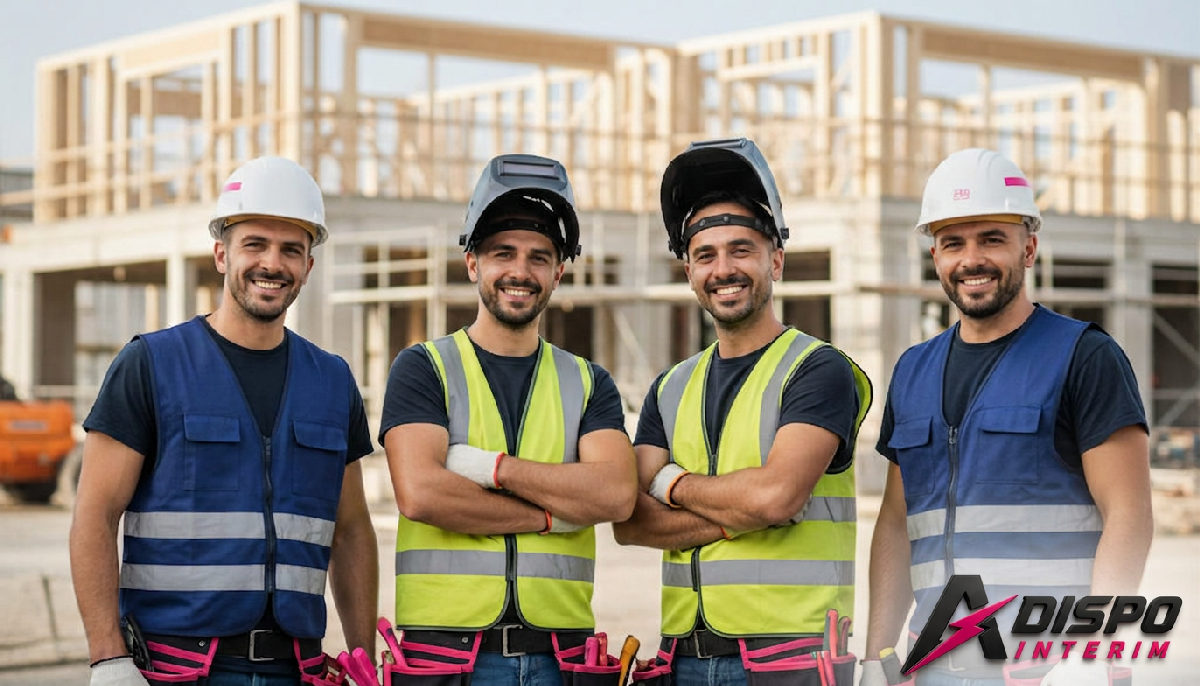 Équipe de travailleurs roumains qualifiés sur un chantier en France.