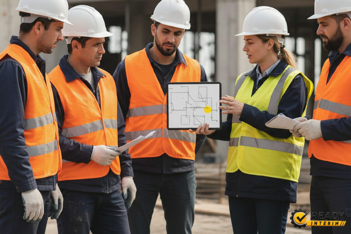 Un agent de sécurité expliquant les règles sur un chantier.